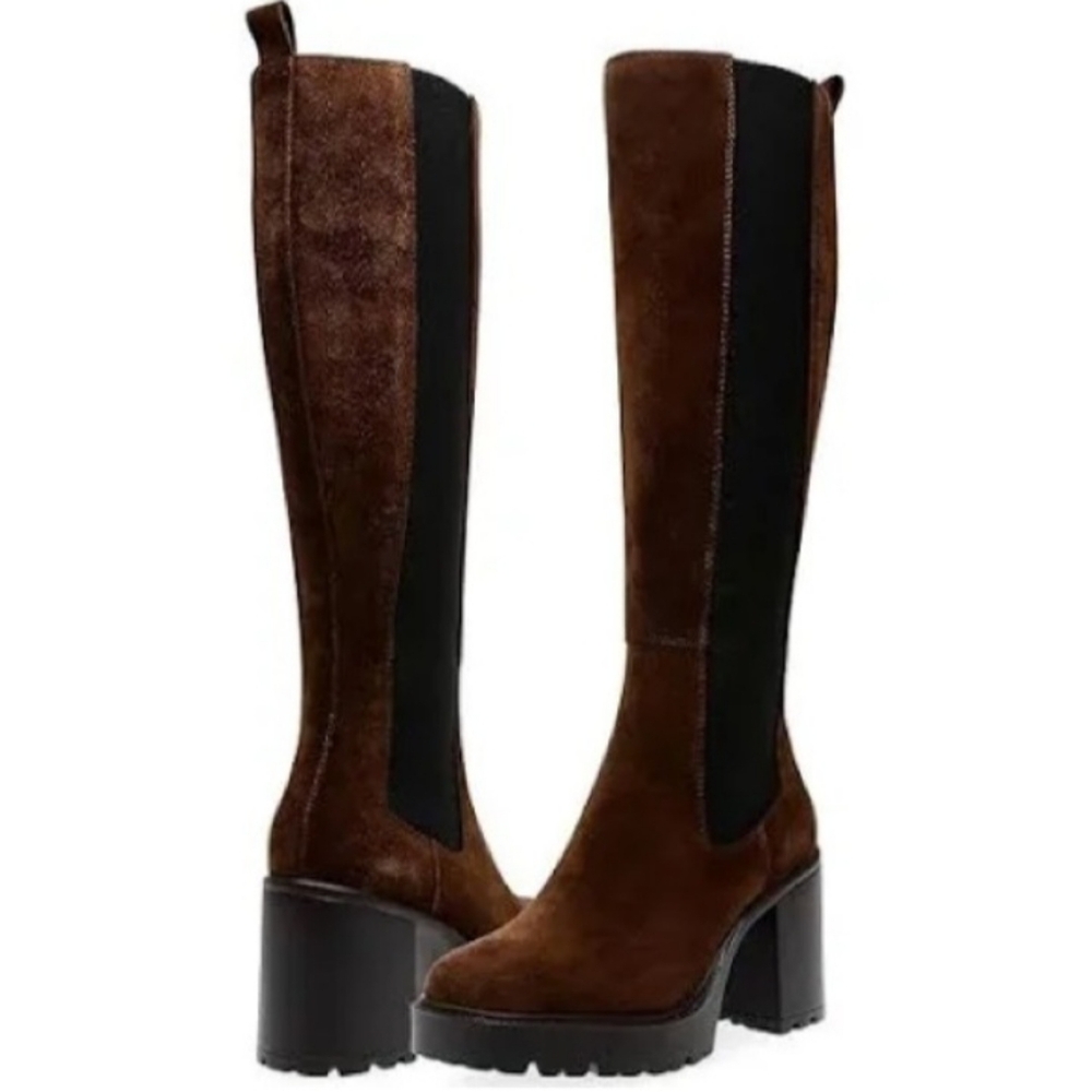Steve Madden Brown and Black Tall Suede Heeled Boots women’s size 9.5 NWOB